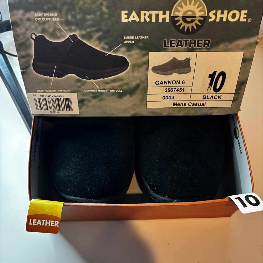 Earth Shoe Gannon 6 Slip On Men Size 10 Black Suede Leather Casual Loafers